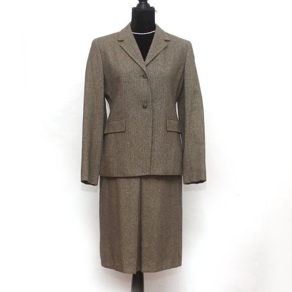 JONES NEW YORK 2PC Brown Wool Blend Notch Collar Skirt Suit Size 6 - Picture 1 of 16